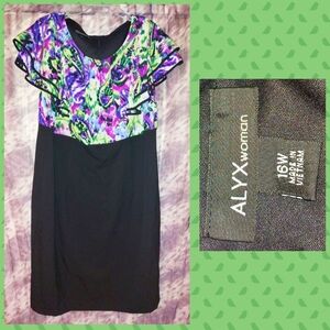 ALYX Woman Blk/Multiclr Watercolor Paisley Print Knit Bodycon Dress Sz 16W